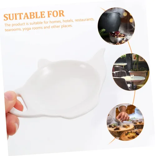 Vista 3 de HEMOTON 3 piezas de tetera de cerámica con forma de tetera para bolsitas de té, organizador de cucharaditas, bordes lisos, fácil de limpiar