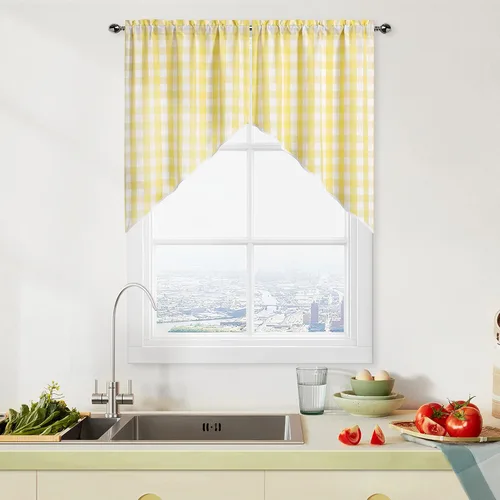 Vista 17 de Cortinas de Cocina Estilo Granja de Cuadros Vichy Blanco y Negro de 24 Pulgadas de Largo, Cortinas de Café de Media Ventana de Cuadros Buffalo
