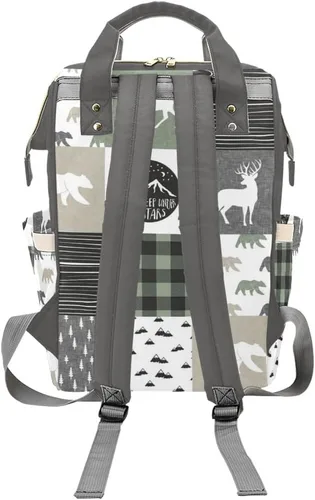 Vista 2 de XOZOTY Antler Woodland - Bolsas de pañales a cuadros con nombre impermeable para mamá, mochila de lactancia, bolsas de bebé, regalos para mujeres