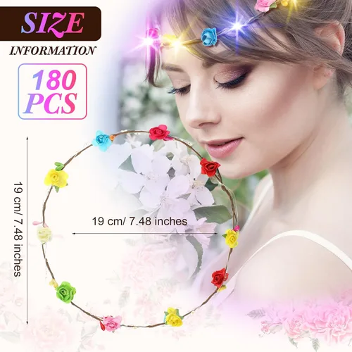 Vista 3 de Syhood 180 diademas de coronas de flores, diadema iluminada, coronas de flores para mujeres, recuerdos de fiesta que brillan en la oscuridad