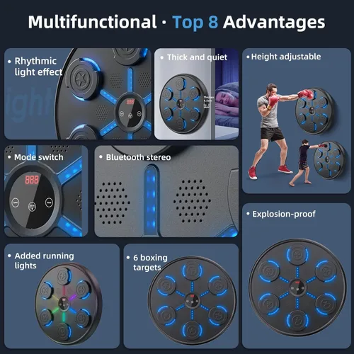 Vista 5 de Segunda Generación de Máquina de Boxeo con Música con Guantes de Boxeo, Máquina de Boxeo Montada en Pared con Música, Entrenador de Boxeo con Música