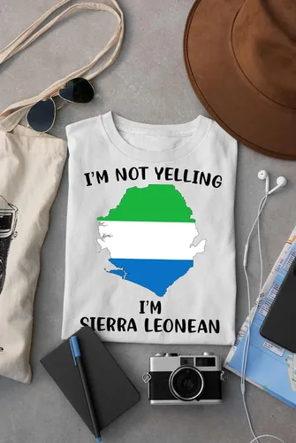 Vista 5 de Funny Sierra Leone Pride T-Shirt, I'm Not Yelling I'm Sierra Leonean Shirt, Gift Idea for Sierra Leonean Men and Women Featuring the Country Map and