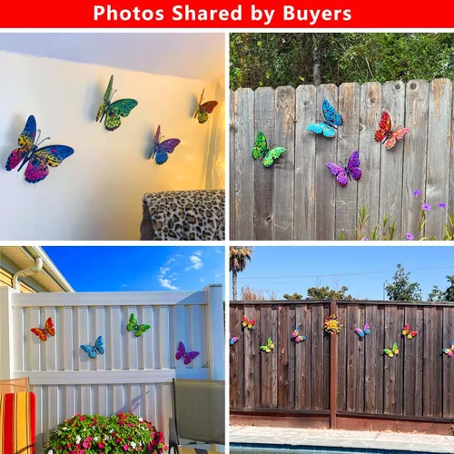 Vista 3 de Decoración de Pared de Mariposa de Metal - Arte Decorativo de Pared para Valla Exterior de 9,6", Decoración Colgante para Jardín y Patio, Sala
