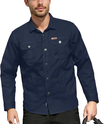 Vista 7 de Camisas de vestir de manga larga con botones y ajuste regular para hombre con bolsillos