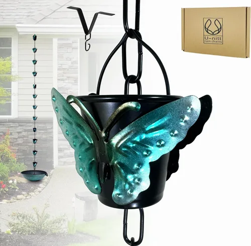 Vista 12 de U-nitt Cadena de lluvia para recolección de agua para canalones, recolector de agua de lluvia y desviador, cadenas de 8.5 pies para jardín exterior