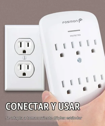 Vista 5 de Protector contra sobretensiones de TV con 1200 julios, extensor de pared 6 Outlet 1 paquete