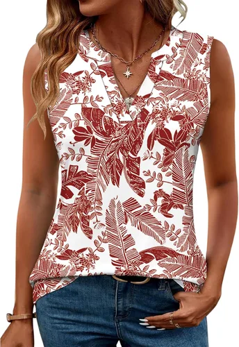 Vista 8 de Romanstii Camisas sin mangas para mujer, estilo casual, de verano, cuello en V, blusas elegantes, túnica