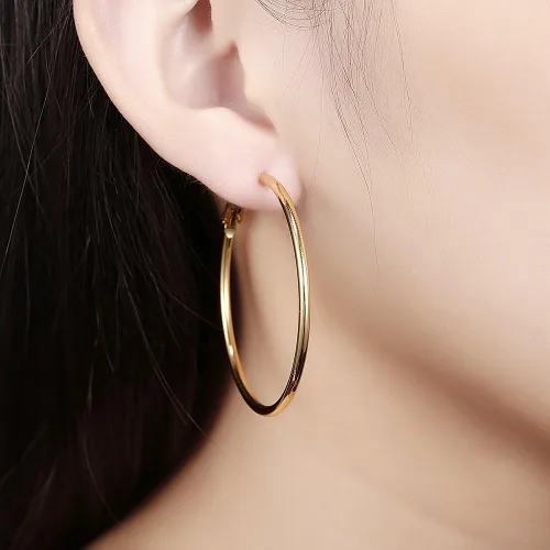 Vista 2 de Aretes de aro de oro, aretes redondos chapados en oro de 18 quilates para mujer