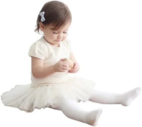 Vista 5 de WEWINK PLUS Mallas de algodón para bebé niña de punto trenzado sin costuras 3 a 4