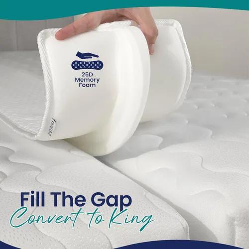 Vista 2 de Kit Convertidor de Puente de Cama de 25 cm Extra Ancho de Individual a King - Relleno de Hueco de King Dividido para Cama Ajustable - Conector