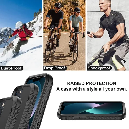 Vista 6 de Funda para iPhone 13 con 2 protectores de pantalla, protección contra caídas a prueba de golpes, cuerpo completo, resistente, 3 capas, militar
