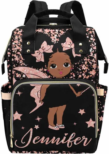 Vista 20 de Bolsa de pañales personalizada con purpurina brillante, color rosa, oro rosa, rubor, con nombre, bolsas de pañales de viaje, mochila casual