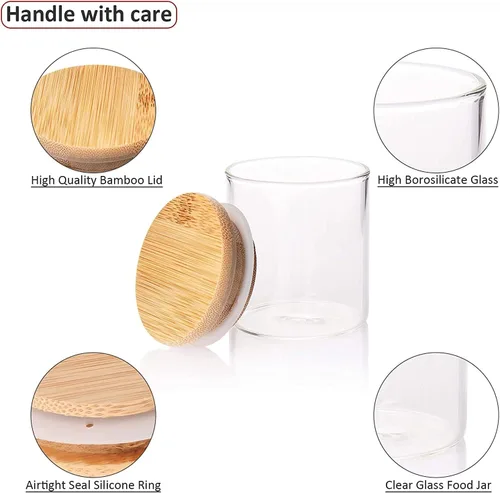 Vista 4 de Tarros de vidrio con tapas herméticas de madera de bambú, tarros de especias de 6 onzas y 10 onzas, recipientes de almacenamiento de alimentos
