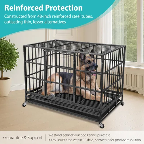 Vista 2 de Jaula para perros indestructible de 47.24 pulgadas, resistente a prueba de escape, para perros grandes de alta ansiedad, jaula extra grande