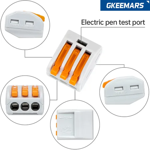 Vista 6 de 50 conectores de cable de palanca, conectores de empalme compactos para cables flexibles trenzados sólidos (3 conductores-naranja)