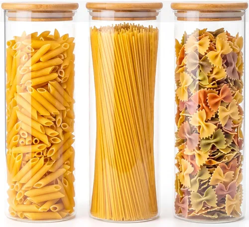Vista 12 de Paquete de 6 tarros pequeños redondos de vidrio de 0.6 cuartos de galón con tapas de bambú Minimalist Kitchen Organizer,Pantry Storage