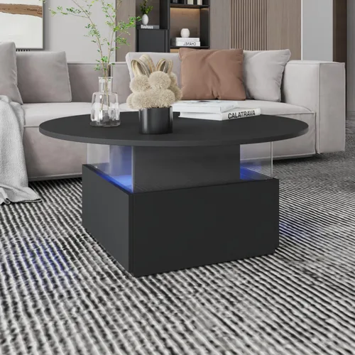 Vista 5 de HedoAjim Mesa de centro redonda de 31.5 pulgadas para sala de estar, mesa de sala de estar moderna LED con almacenamiento, mesas de centro cuadradas