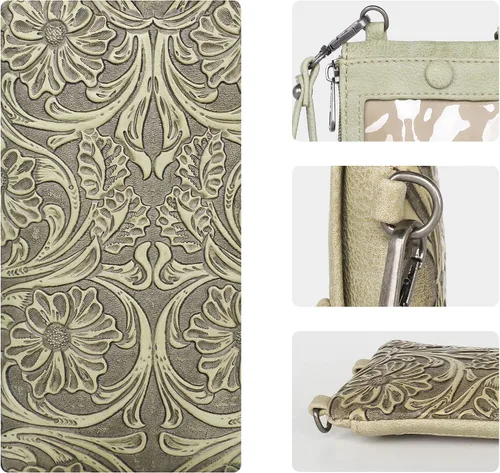 Vista 4 de Montana West Cowhair - Bolso cruzado de cuero para teléfono celular, cartera para mujer, vaquera occidental, bolso cruzado pequeño