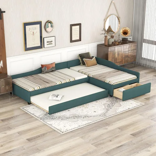 Vista 10 de Merax Sofá cama doble, cama doble tapizada con cama nido y cajón, color beige