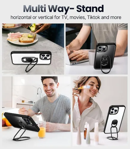 Vista 4 de Shields Up Funda para iPhone 13 Pro Max con soporte, funda transparente con soporte de doble anillo [ajustable y plegable] a prueba de golpes