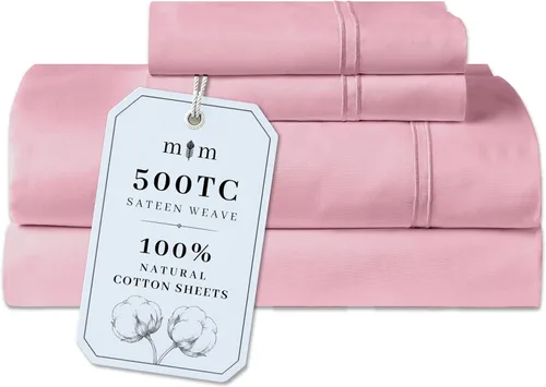 Vista 27 de Twin Sheet Set, 500 TC Single-Ply Cotton Sateen, 3-Piece, Blush