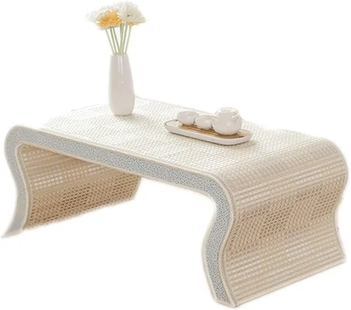 Vista 2 de Mesa de Centro Mesa de centro tejida de bambú para sala de estar, ventana de bahía, mesa baja clásica y elegante Tatami pequeña mesa de té