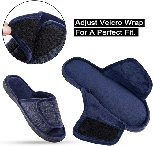 Vista 3 de DL Pantuflas ajustables de espuma viscoelástica para hombre, con punta abierta, cómodas para interiores y exteriores, acogedoras y transpirables