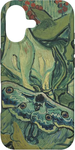 Vista 32 de iPhone 13 gran polilla pavo real de Vincent van Gogh, insecto en una caja de jardín