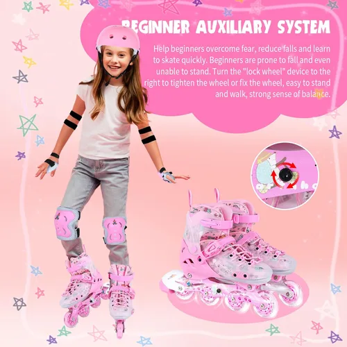 Vista 3 de Inline Skates, Adjustable Childrens Inline Skates with Light up Wheels for Girls, Boys, Teens, Beginner with Protective Gears and Carry Bag