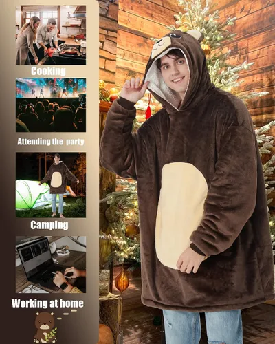 Vista 5 de Lovemonster Unisex Animal Cosplay Animal Pajamas Cozy Flannel Sherpa Pullover Adult Christmas Halloween Costume