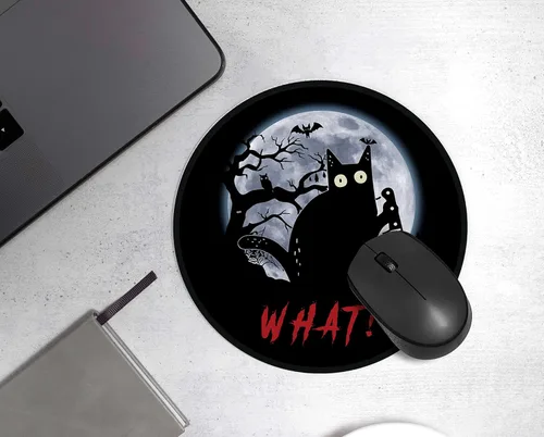 Vista 4 de Alfombrilla de mouse para juegos Black Murderous Knife Cat What Round de 7.9 x 7.9 pulgadas, divertida alfombrilla de mouse con base de goma