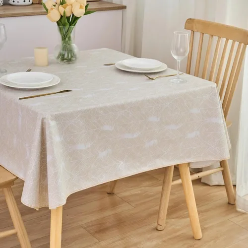Vista 7 de LIBERECOO Mantel de vinilo resistente con reverso de franela, mantel de plástico impermeable a prueba de aceite, resistente a las manchas, lavable