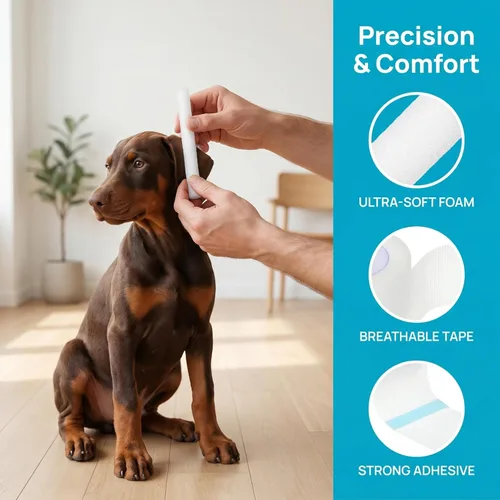 Vista 5 de POPETPOP - Kit de 10 varillas de espuma para orejas de perro, con 3 rollos de cintas adhesivas, accesorios de apoyo para cachorros, soporte de pie