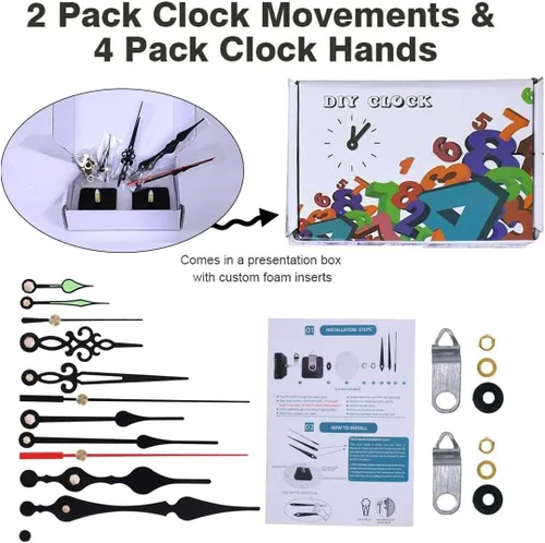 Vista 7 de EMOON Paquete de 2 mecanismos de reloj sin tictac con 4 manecillas de reloj, kit de motor de movimiento del reloj para reparación de reloj