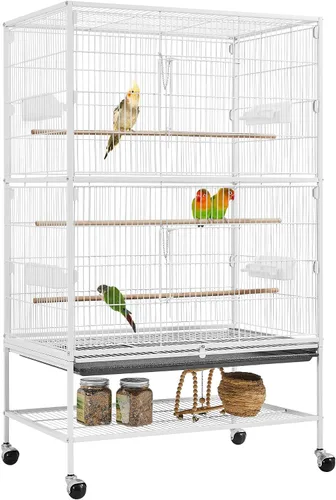 Vista 9 de Jaula para pájaros Yaheetech de 132 cm de pie, jaula grande de acero forjado para loros, jaula de vuelo para cacatúas grises africanas, cuáqueros