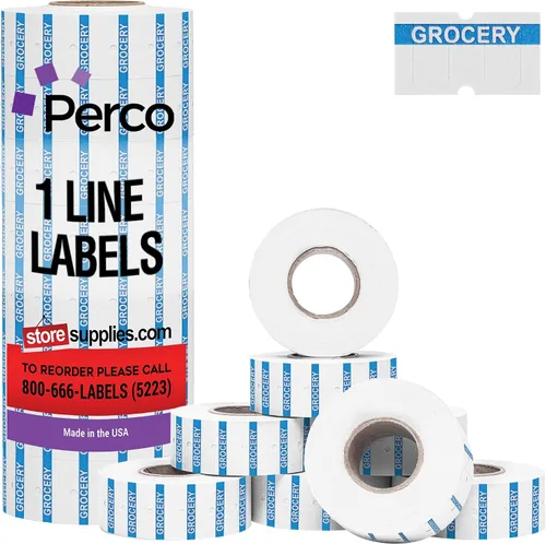 Vista 11 de Perco 1 línea de impresión inversa morada en etiquetas blancas de panadería, 8,000 etiquetas para pistolas Perco Lite, X, Plus y Pro, con diseño a