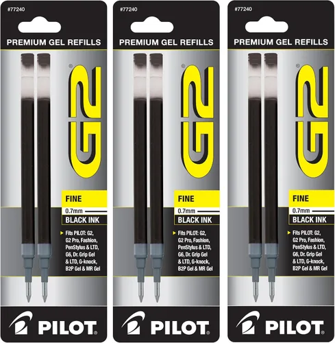 Vista 3 de Pilot, G2 - Recambios de tinta de gel, punta extrafina de 0.020 in, color negro, paquete de 6
