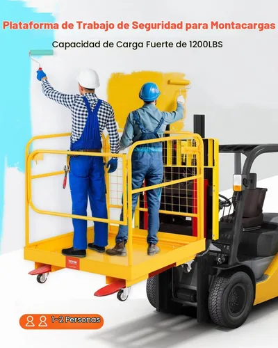 Vista 2 de VEVOR Cesta de Carga para Montacargas, Plataforma de Trabajo con Jaula de Seguridad de 36 x 36 Pulgadas, Capacidad de Carga de 1200 lbs, Cesta