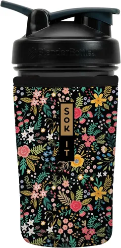 Vista 17 de Sok It BotlSok Botella Mezcladora de Proteínas con Funda Aislante de Neopreno (Floral Abstracto, Se Ajusta a Mezcladoras de 24oz)