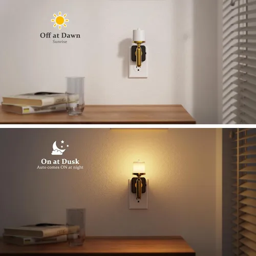 Vista 3 de JandCase Luz Nocturna de Vela, Luces Nocturnas que se Enchufan a la Pared, Blanco Suave 3000K, Brillo Ajustable 0-100LM, Sensor de Anochecer a