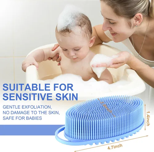 Vista 5 de Metene cepillo exfoliante corporal de silicona con asa, cepillo corporal para hombres y mujeres, esponja de silicona para la ducha, silicona suave