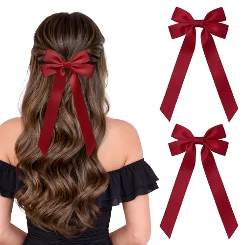 Vista 11 de Lazos de satén sedoso y pinzas de cocodrilo, soportes para cola de caballo de cinta negra, accesorios para el cabello para mujeres, niñas, niños