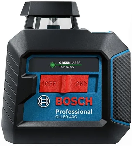 Vista 3 de Bosch GLL50-40G - Láser de línea cruzada autonivelante de haz verde de 360 grados, incluye 4 pilas AA, soporte en L, clip para techo y estuche