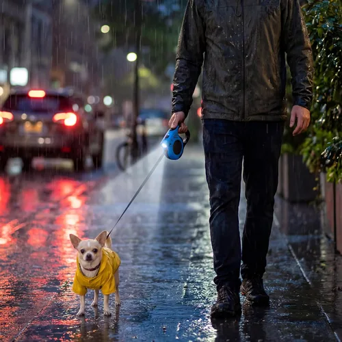 Vista 7 de Correa retráctil para perro con linterna recargable USB para paseos nocturnos, correa telescópica automática de tractor de 16 pies para perros Azul