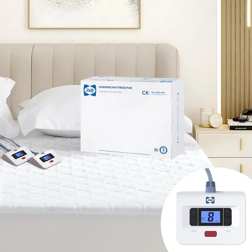Vista 11 de Sealy Protector de colchón térmico tamaño individual, calentador de cama eléctrico acolchado de lujo con 10 ajustes de calor y apagado automático