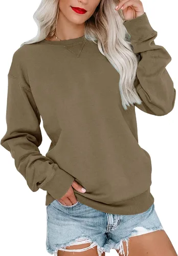 Vista 26 de Bingerlily Sudadera casual de manga larga para mujer, cuello redondo, linda sudadera pullover de ajuste relajado, tops