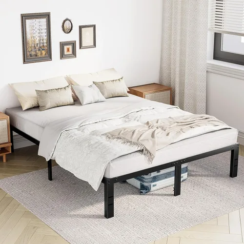Vista 5 de Sweetcrispy - Marco de cama Queen con plataforma de listones de metal, 12 pulgadas negro (12 Inch Black)