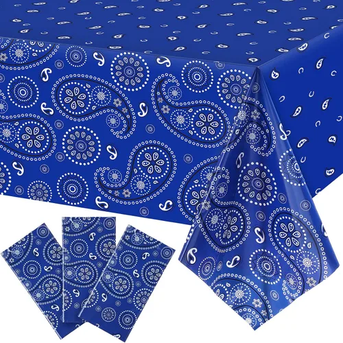 Vista 23 de Tatuo Mantel de fiesta del oeste con estampado de cachemira, mantel de bandana, mantel de plástico rectangular con flores para fiesta temática