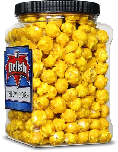 Vista 3 de Palomitas de maíz gourmet con sabor a plátano amarillo de It's Delish, envase jumbo de 16 oz Snack de pop corn aireado a granel - Temática frutal