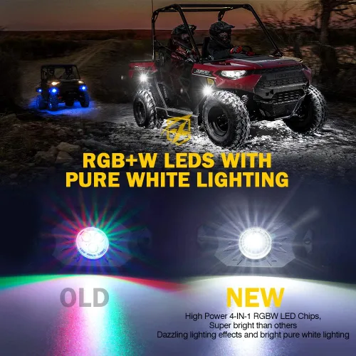 Vista 2 de Xprite - Kit de luces LED RGBW con Bluetooth y control remoto inalámbrico, luces de neón multicolor para vehículos, luces para ruedas y bajos